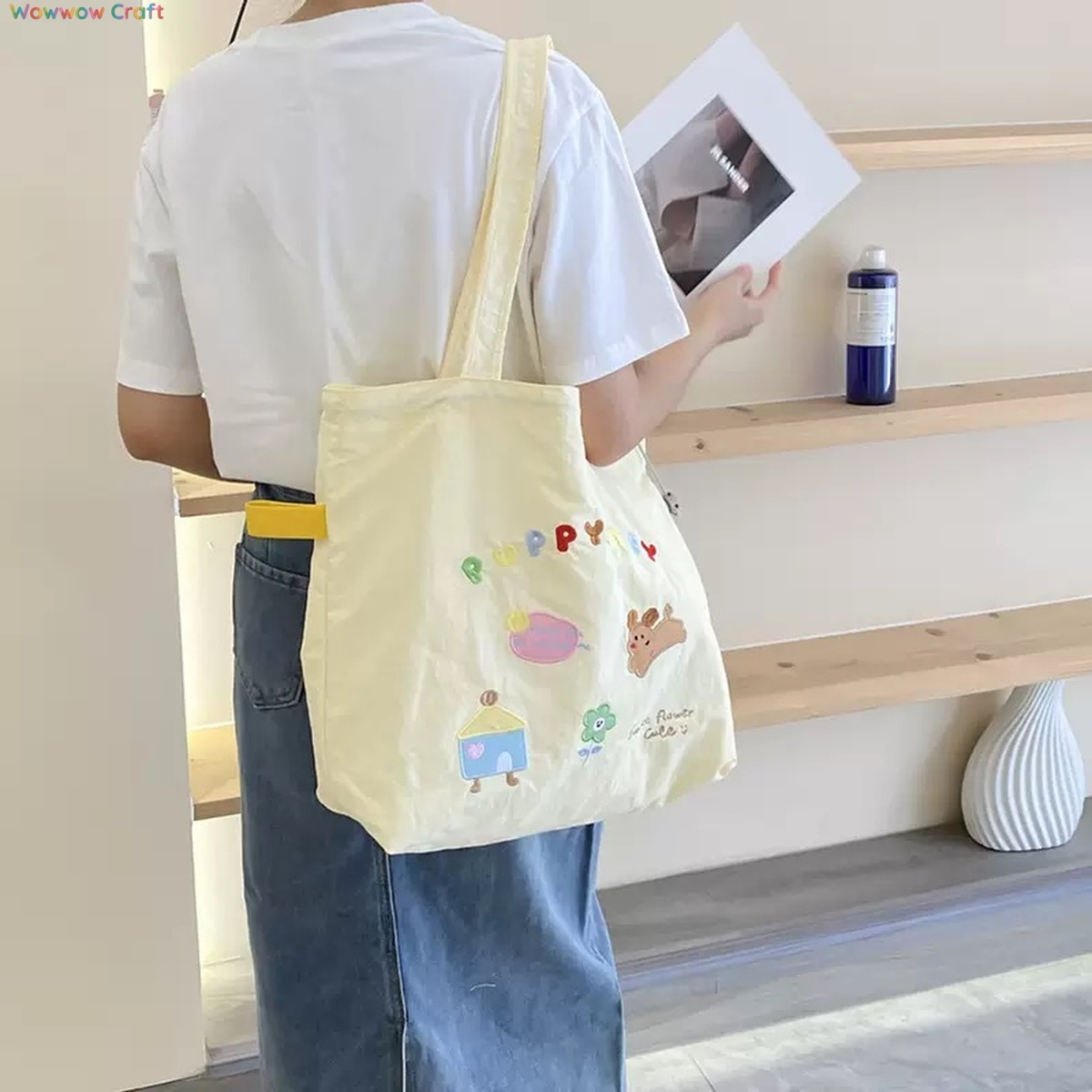 Shoulder Bags,Totes,Cute Puppy Cartoon Embroidery Shoulder Bag - Large Capacity Handbag